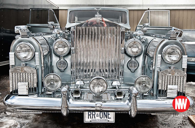 Close-up of Rolls Royce grille and Spirit of Ecstasy hood ornament