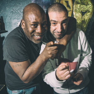 Close-up of Jumping Jack Frost and DJ Hype at Toronto DnB event