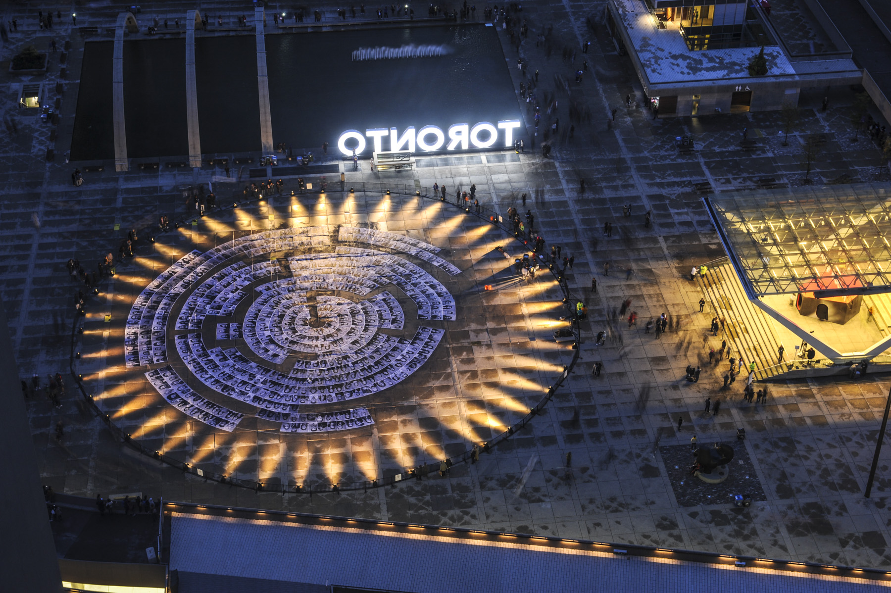 Night view from the top of Toronto city hall during Nuit Blanche 2015