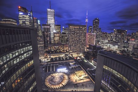 Night view from the top of Toronto city hall during Nuit Blanche 2015