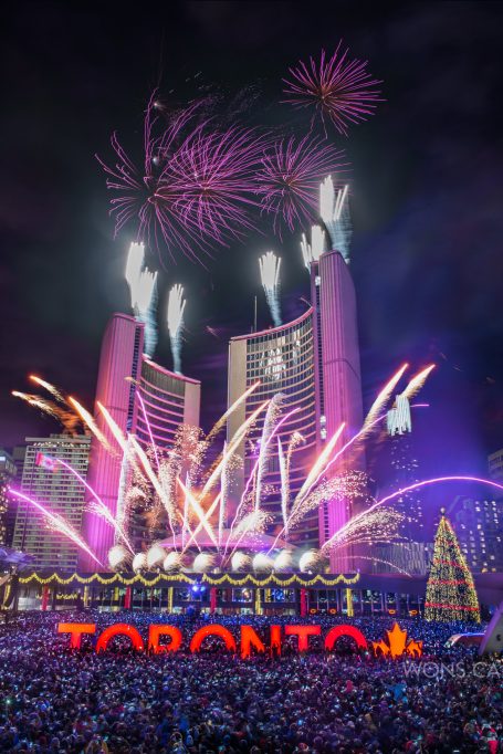 New Years eve fireworks at Toronto City Hall