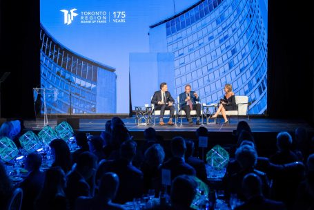 George Cohon speaking at the Toronto Region Board of Trade event in toronto 2020 by Nick Wons