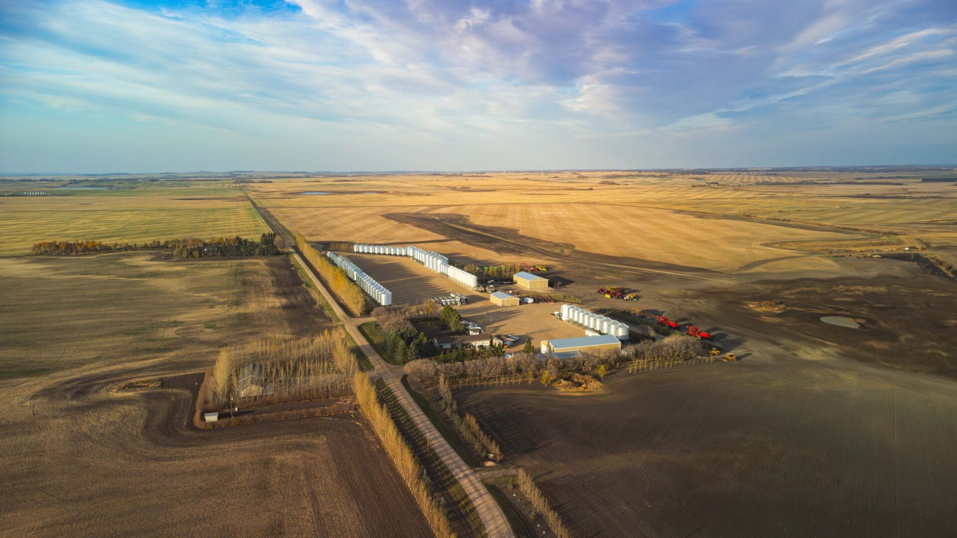 Drone photo of a farm in rural Saskatchewan for AGI