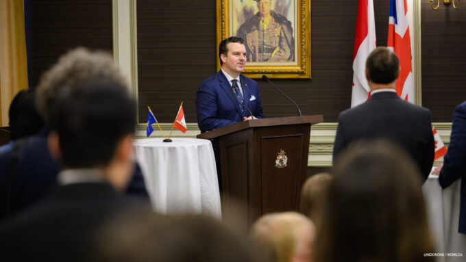 NAOC President Robert Baines speaking at the NATO 75tyh anniversary event in Toronto