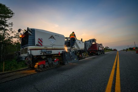 Miller Group Construction crew repaving Highway 69 in Northern Ontario