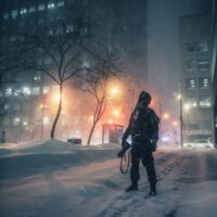 Photo of Toronto Photographer Nick Wons in a downtown blizzard by Gary Cummins
